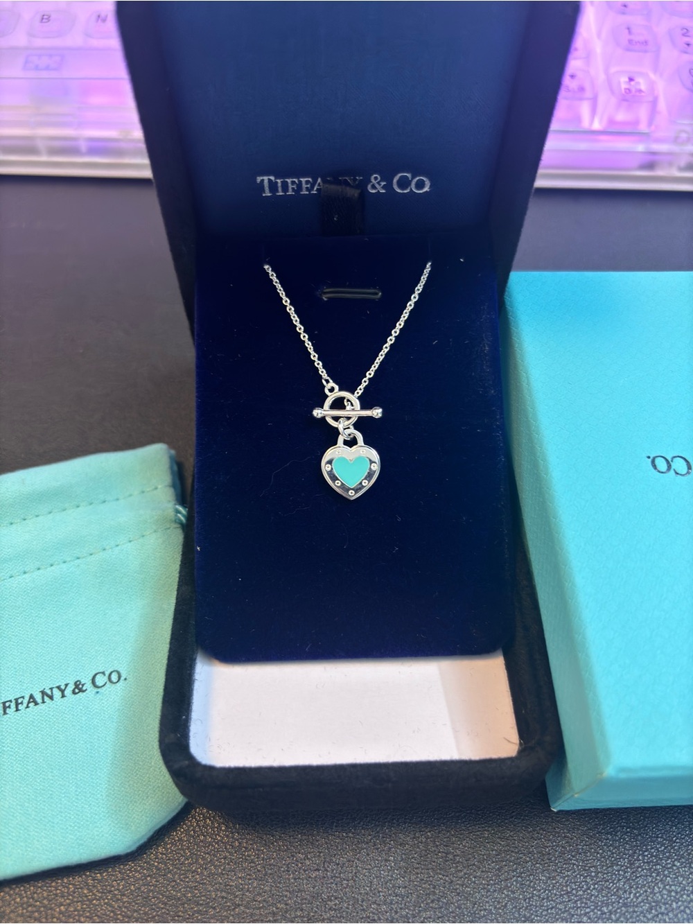 Tiffany & Co. Heart Toggle Pendant Necklace in Blue and Silver